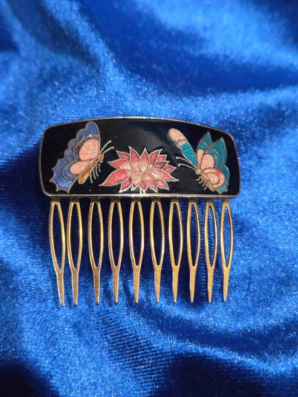 Vintage Cloisonné Enamel Butterfly Flower Decorative Hair Comb
